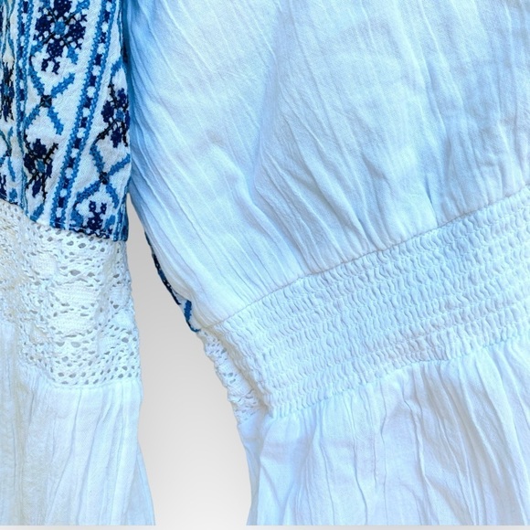 Sundance womens PS l.   long sleeve white blue boho shirt top blouse embroidered - Picture 7 of 9